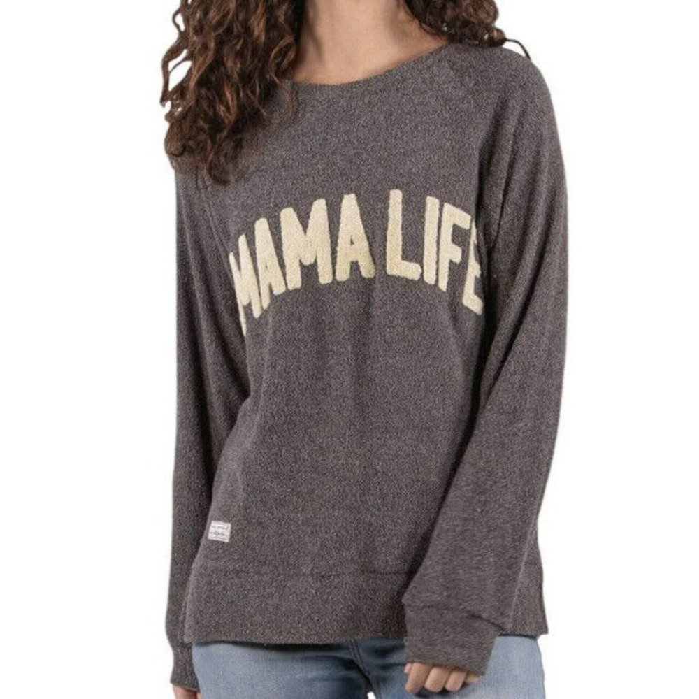 Simply Southern MAMA LIFE Terry Crew Puff Letter Sweatshirt Small New $48‎
